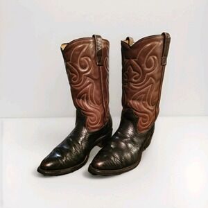 Mason Western Cowboy Boots Men's Size 8.5 Black & Brown Two-Tone Leather Uppers